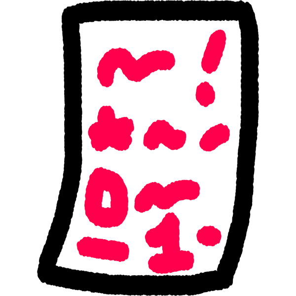 A white piece of paper with red scribbles and a few symbols on it (exclamation mark, circle, number one, and a star/asterisk).